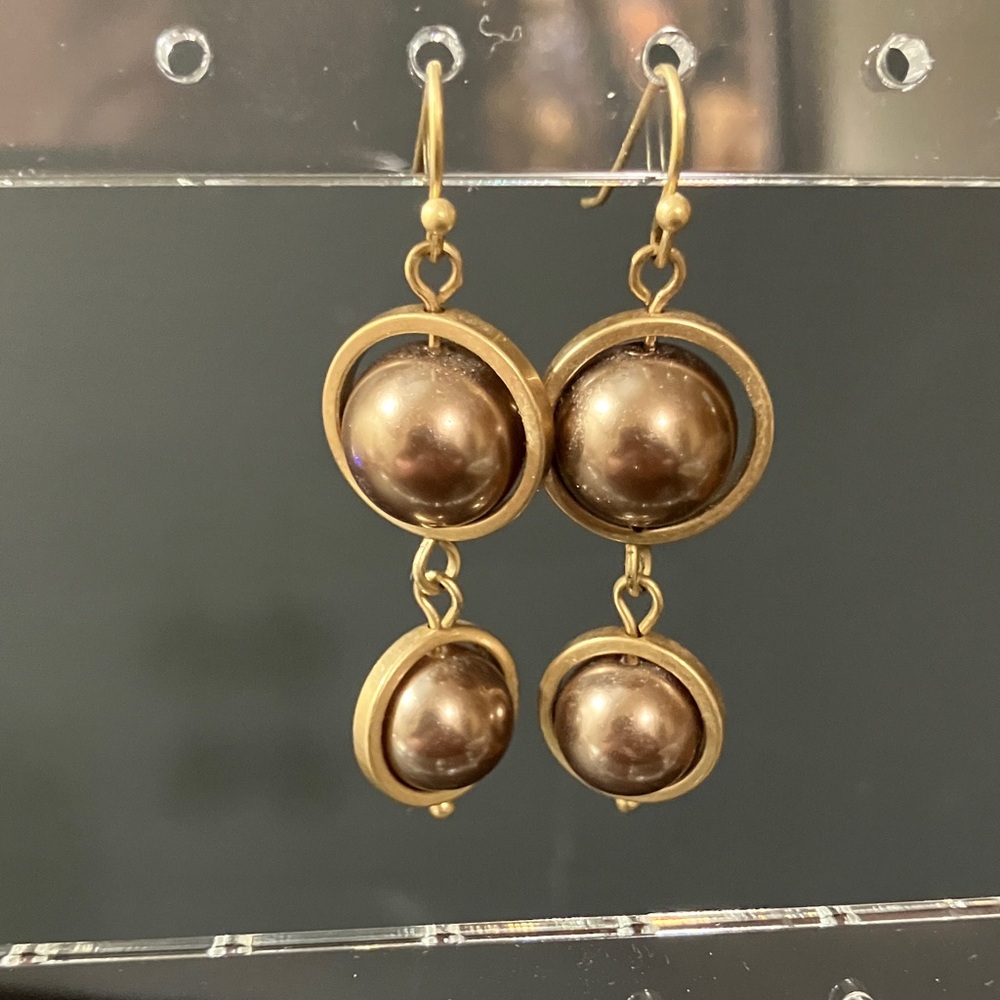 Elegant Gold and Brown Dangle Faux Pearl Earrings